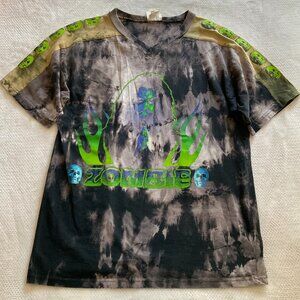 VTG Rob Zombie Skull Flame Metal Graphic Shirt in Reverse Bleach Tie Dye Size XL